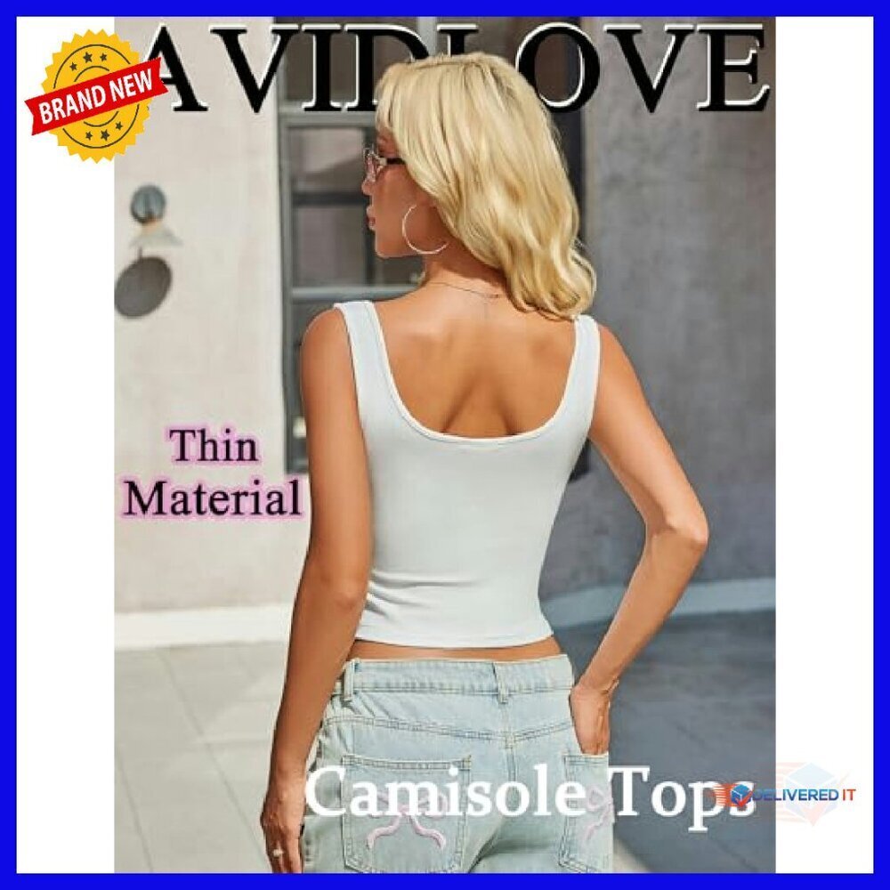 Ribbed Crop Tank Top Square Neck Button Front Slimming Summer Top - Picture 3 of 8